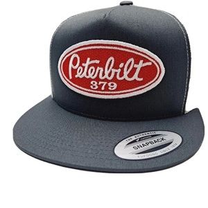 Peterbilt 379 Baseball Cap Hat Flat Bill Mesh Snapback Gray Embroidered Patch